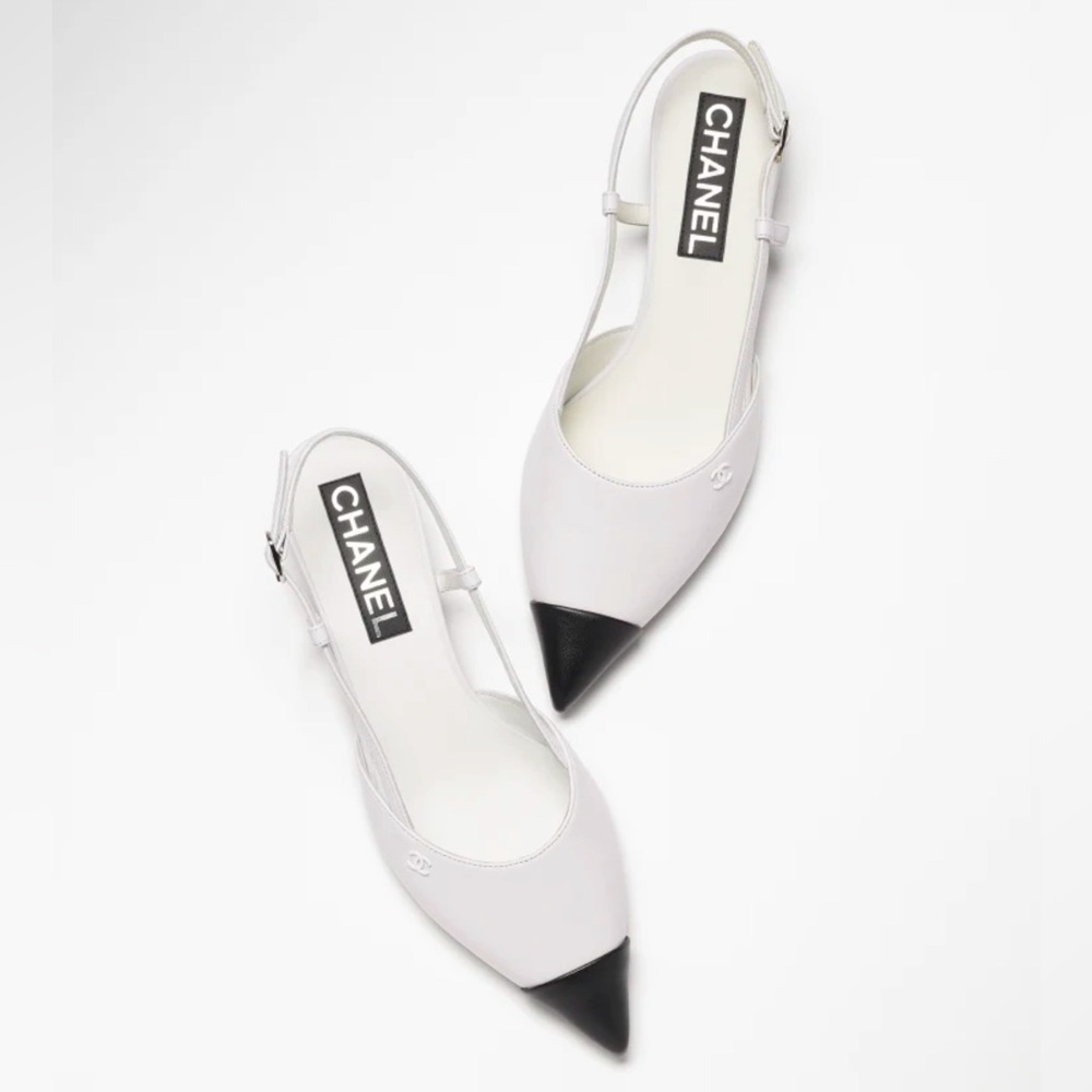 Chanel classic ballet two tone slingbacks NWB pointed toes 39.5